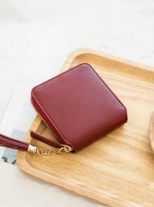 CHARM INFINITE Dompet Pendek Wanita Baru Bentuk Persegi Sederhana dengan Resleting, Multifungsi, Modis untuk Koin (Rumbai di Dalam Kantong Koin) untuk Wanita, Dompet Kecil - Burgundy - View 7