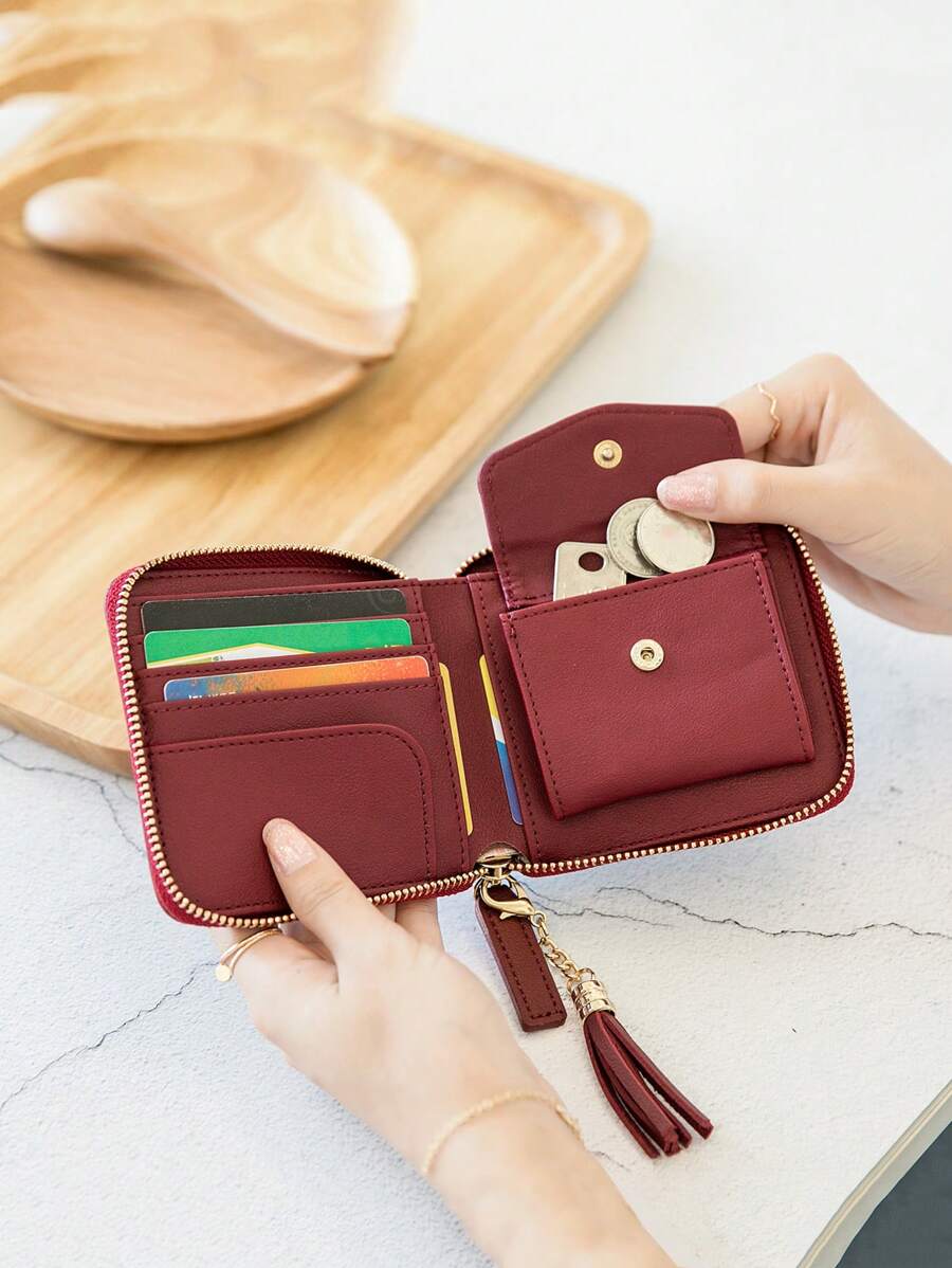 CHARM INFINITE Dompet Pendek Wanita Baru Bentuk Persegi Sederhana dengan Resleting, Multifungsi, Modis untuk Koin (Rumbai di Dalam Kantong Koin) untuk Wanita, Dompet Kecil