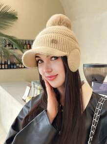 1 chiếc mũ len trùm tai mùa đông màu trơn cho nữ, thẻ kim loại M, mũ trùm tai dày giữ ấm mùa đông, mũ len thời trang đường phố cổ điển thanh lịch dễ thương thích hợp cho đi bộ ngoài trời trượt tuyết cưỡi ngựa du lịch tiệc tùng sử dụng hàng ngày - MM1325 - Xem 4