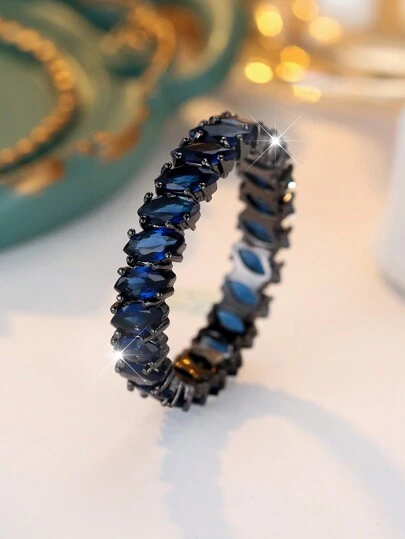 1 件奢华海军蓝方晶锆石镶嵌男士戒指，复古永恒承诺戒指，适合派对、仪式和日常佩戴，四季皆宜