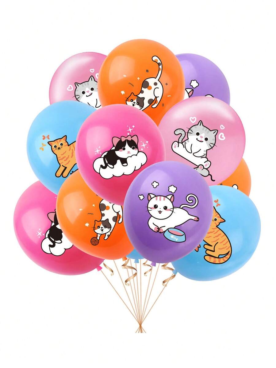 Set de 11 piezas de decoración de globos con temática de gatos para fiesta de cumpleaños de mascotas - Multicolor - Ver 1