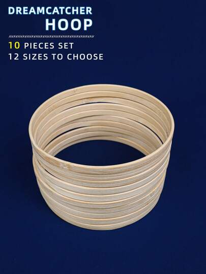 10 件装带羽毛的米色捕梦网，户外草坪婚礼装饰挂环，适用于万圣节、圣诞节和其他节日装饰，风铃竹圈，房间墙壁卧室装饰，DIY 刺绣箍