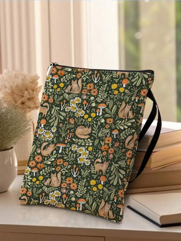 1 Pc Book Sleeve Book Protector Book Pouch Book Lovers Gifts Bookish Gifts Book Cover With Zipper For Hardcover Paperback Washable Wildfloral Printed Gift Bag For Women Teacher Birthday, BookCover Back To School,Back To School,School Supplies