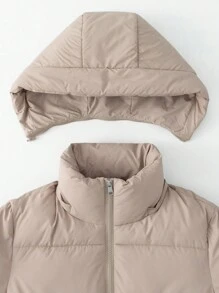 Women Puffer Jacket Hood Winter Water Repellent Wind-Resistant Ladies Classic Quilted Padded Coat Big Pocket - Oat - View 11