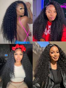 13x6 Lace Front Wigs Human Hair Wigs For  Women 200% Density HD Transparent Jerry Curly Lace Frontal Wigs Human Hair Pre Plucked Bleached Knots  Lace Wigs 22 Inch - 自然色&黑色系 - 查看 2