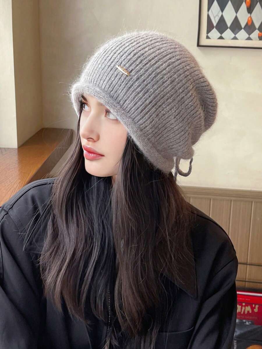 1pc Women Striped Knit Hat, Warm Thickened Winter Ear Protection Cap, Cute Beanie For Autumn Winter Casual Elegant Vintage Street Chic Fashion, Versatile, Large Head Circumference, Suitable For Outdoor, Skiing, Cycling, Travel, Party, Daily Use