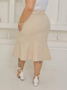 Plus Size Midi Skirt Moda Evangelica - Màu be - Xem 2