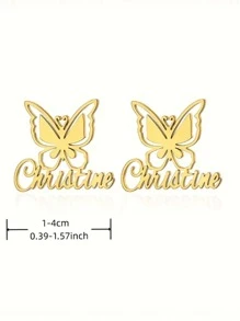 1 Stück Schmetterling Personalisierten Namen Ohrringe, 18K Vergoldet Retro Elegant Edelstahl, Individuelle Schmuckstücke geeignet für Geburtstage, Jahrestage, Hochzeiten, Brautjungfern Geschenke, Weihnachten, geeignet für alle Jahreszeiten - ein Paar