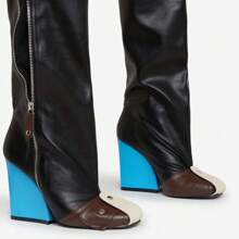 Square Toe Wedge Heel Boots - 多 - 查看 4