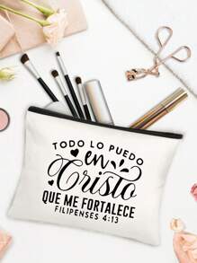 Equipped With Christian Printed Makeup Bag, Vintage Bible God Jesus Printed Storage Bag, Toiletry Bag, Christian Gift, Stylish, Simple Handbag, Lightweight And Foldable Storage Bag Makeup Organizer Makeup Storage Bag Mini Pouch Travel Small Makeup Case Accessories Make Up Holder Brush Bag Make Up Container Cosmetic Bag Travel Essentials Ladies Accessories Travelling Stuff Makeup Bags Makeup Pouch Make Up Pouch Make Up Bag - Multicolor - View 3
