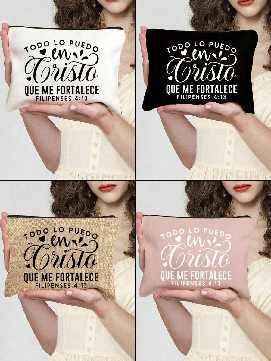 Equipped With Christian Printed Makeup Bag, Vintage Bible God Jesus Printed Storage Bag, Toiletry Bag, Christian Gift, Stylish, Simple Handbag, Lightweight And Foldable Storage Bag Makeup Organizer Makeup Storage Bag Mini Pouch Travel Small Makeup Case Accessories Make Up Holder Brush Bag Make Up Container Cosmetic Bag Travel Essentials Ladies Accessories Travelling Stuff Makeup Bags Makeup Pouch Make Up Pouch Make Up Bag - Multicolor - View 1