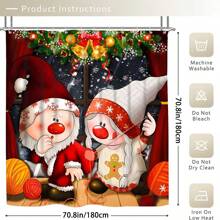 【圣诞感恩节系列】1件/4件180*180厘米/70*70英寸浴帘套装圣诞元素感恩节元素矮人印花浴帘套装，防水浴帘浴室隔断套装带12个挂钩，浴室地毯，卫生间U型垫，马桶垫，浴室隔断，圣诞装饰品，适用于圣诞感恩节浴室装饰，也可用于日常聚酯纤维材质秋季装饰浴室配件返校 - 彩色 - 查看 6