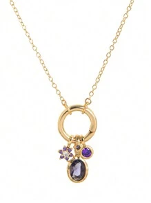 1Pc Colored Natural Stone DIY Patchwork Necklace, Adjustable Loop Can Be Paired With Pendant, Vacuum Plated Color Preservation
