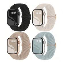 4条编织弹力单环表带，兼容38mm、40mm、41mm、42mm、44mm、45mm、46mm、49mm表盘，男女通用，色彩丰富，用途广泛，尼龙弹力表带，兼容 Ultra 2、SE、11、10、9、8、7、6、5、4、3、2、1系列，适合作为学生返校礼物 - Series10 42mm - 查看 18