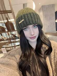 1 件女士冬季纯色针织无檐便帽，厚实保暖双色帽男女通用设计，适合滑雪、旅行和日常穿着，秋冬季 - MM1351 - 查看 7