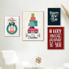 1 tấm áp phích ông già Noel vui vẻ ngày lễ vui vẻ tranh in trên vải nghệ thuật treo tường hiện đại hình ảnh quà tặng trẻ em phòng khách trang trí nhà không có khung - Nhiều màu - Xem 4