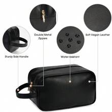 旅行盥洗包，防水剃须套装，男女通用，可折叠储物袋，带隔层和手柄，适用于化妆品和美容工具化妆包化妆品收纳化妆品收纳袋旅行配件刷包化妆品容器旅行用品旅行必需品女士配饰旅行用品大学度假巡航暑假必需品女士洗漱包盥洗包手提包收纳 - 黑色 - 查看 6