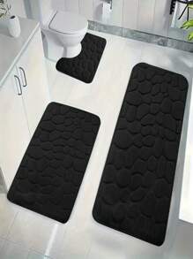 1 件大号浮雕石纹多用途防滑浴室垫，适用于浴室、卫生间、门口和其他家居装饰，所有季节，可机洗家居浴室装饰浴室地毯地毯户外地毯门垫夏季浴室配件 - 黑色 - 查看 12