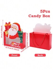 5 件圣诞礼品袋礼盒，圣诞老人图案纸袋，可重复使用派对饼干盒，适合圣诞新年购物圣诞派对用品圣诞装饰 - 彩色 - 查看 3