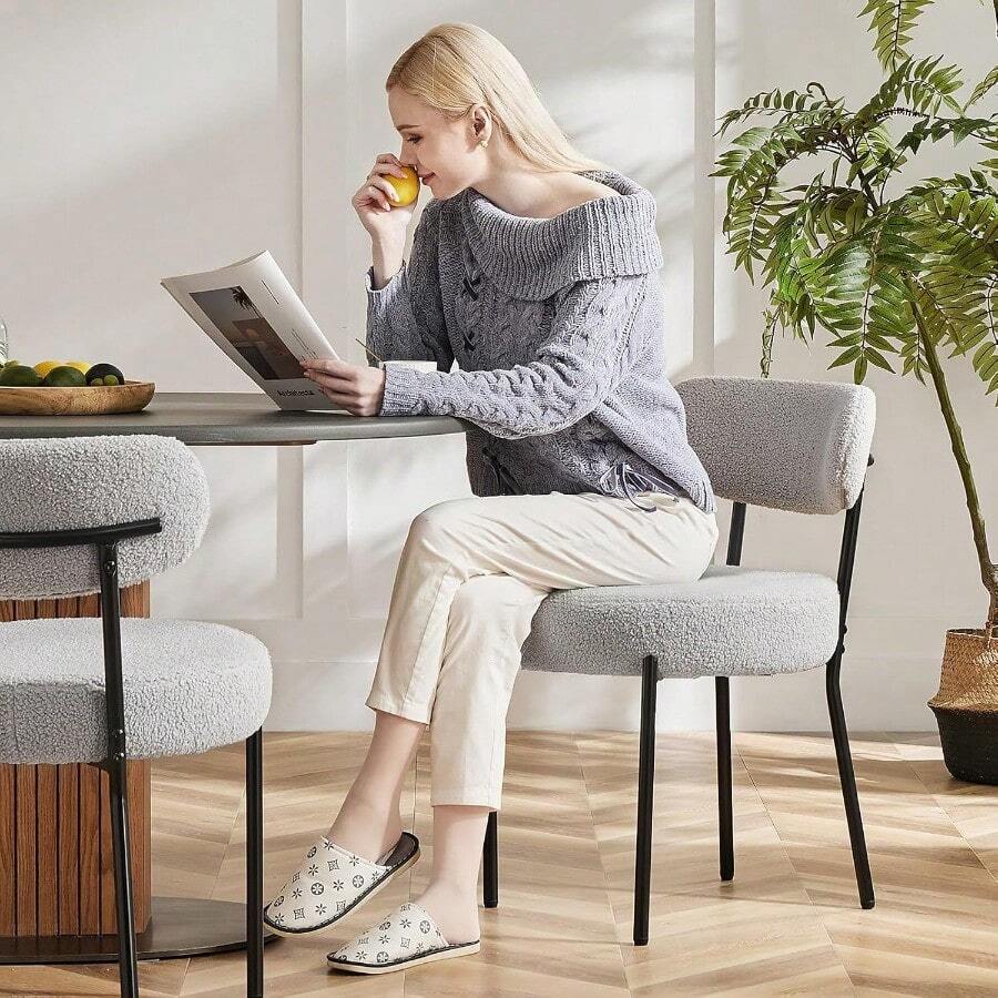 Sweetcrispy Dining Chairs Set Of 6, Boucle Upholstered Kitchen Chairs