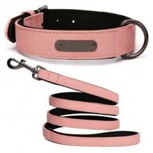 Personalized Engraved Leather Dog Collar (Leash Available Separately), Soft Padded, Textured Leather, Suitable For Small, Medium, And Large Dogs