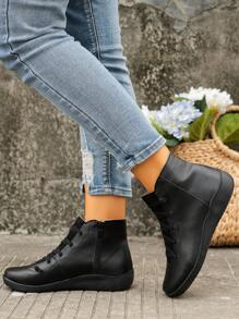 Stivaletti alla caviglia stile britannico da donna taglie forti, stivali casual alta moda