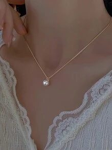 1pc S925 Sterling Silver Simple Elegant Pearl Necklace For Women, Delicate, Chic, Small Collarbones Chain, Great Gift