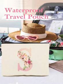 Women's Customizable 26 Letter Pattern Cosmetic Bag & Wallet, Toiletry Bag, Zipper Phone Pouch, Pencil Case, Large Capacity Makeup Bag, Clutch, Bridesmaid Makeup Bag, Toiletry Bag, Makeup Box Handbag, Travel Organizer Cosmetic Bag, Bohemian Style, Suitable For Vacation, Beach, Bathroom, Bedroom, Large Capacity - Multicolor - View 7