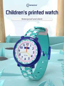 MINGRUI 卡通可爱学生儿童手表，孩子喜欢印花图案表带，30 米防水模拟手表，适合女孩的礼物，学校用品 - 綠色 - 查看 1