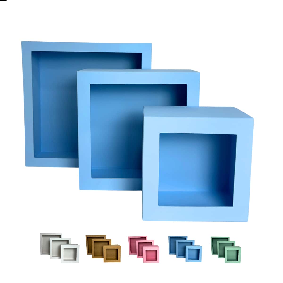 Square Niche Kit 3 Sizes In Blue Painted MDF S M L Fixed Wall Decoration - 藍色 - 查看 1