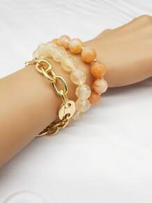 3 件/套复古波西米亚风格糖果色串珠足球串珠手链，弹性可拉伸铝金属男女通用手链，简约设计