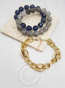 3 件/套复古波西米亚风格糖果色串珠足球串珠手链，弹性可拉伸铝金属男女通用手链，简约设计