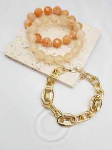 3 件/套复古波西米亚风格糖果色串珠足球串珠手链，弹性可拉伸铝金属男女通用手链，简约设计