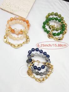 3 件/套复古波西米亚风格糖果色串珠足球串珠手链，弹性可拉伸铝金属男女通用手链，简约设计