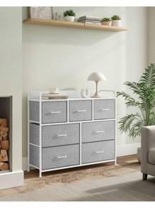 SONGMICS Chest Of Drawers, Bedroom Cabinet, 7 Fabric Drawers With Handles, Metal Frame, Grey And Cloud White