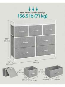 SONGMICS Chest Of Drawers, Bedroom Cabinet, 7 Fabric Drawers With Handles, Metal Frame, Grey And Cloud White