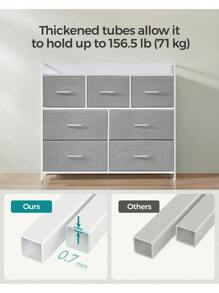 SONGMICS Chest Of Drawers, Bedroom Cabinet, 7 Fabric Drawers With Handles, Metal Frame, Grey And Cloud White
