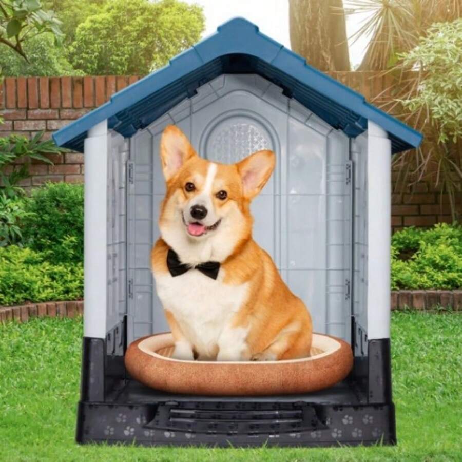 26 Inch Plastic Dog House, Indoor Outdoor Doghouse Pet House With Air