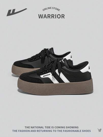 WARRIOR Sepatu Sneakers Platform Wanita Gaya Atletik dengan Tali Depan, Hak Tinggi, Modis, Serbaguna, Ringan, Anti Selip, Sepatu Kasual Luar Ruangan Bertali Rendah
