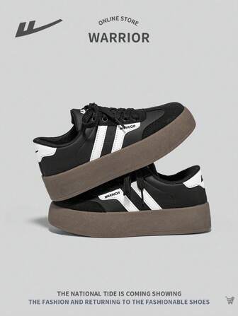 WARRIOR 女士时尚运动风格前系带厚底运动鞋，高跟，时尚，百搭，轻便，防滑户外低帮休闲鞋