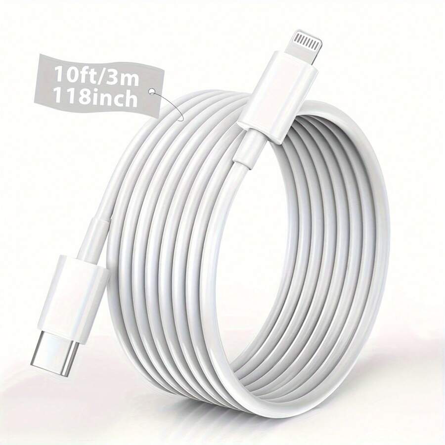 1Pc [6.6ft/2m, 10ft/3m]Car Carplay Fast Charger Cable Compatible With IPhone USB C To Lightning Cable Compatible With IPhone 14/13/12/11 Pro Max/Xs Max/ Xr/Xs/X/8/7 And More Fast Charging MFi Certified