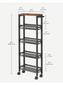 VASAGLE 5-Shelf Trolley, Space-Saving Kitchen Cart With Castors, Steel Frame, Handle, Trolley For Small Spaces, Kitchen Bathroom Living Room Studio, Rustic Brown And Black Outdoor Decor