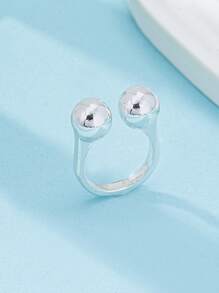 1pc Silver Classic Metal Ball Design Open CHUNKY Ring, Daily Versatile Finger Ring For Women - Silver - View 2