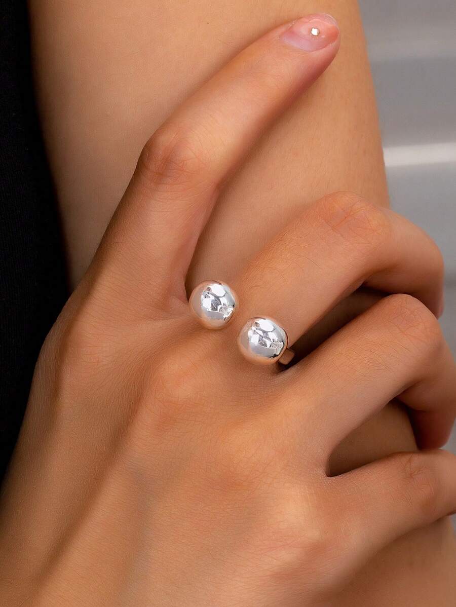 1pc Silver Classic Metal Ball Design Open CHUNKY Ring, Daily Versatile Finger Ring For Women - Silver - View 1