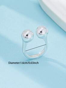 1pc Silver Classic Metal Ball Design Open CHUNKY Ring, Daily Versatile Finger Ring For Women - Silver - View 3