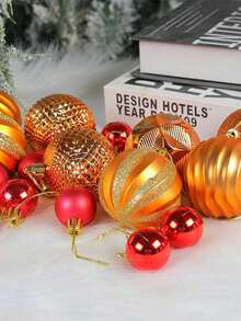 26 件圣诞球装饰圣诞一品红树装饰花 2.4 英寸（约 6 厘米）防碎圣诞装饰套装圣诞树球装饰圣诞饰品（多种颜色） - 橘紅 - 查看 3