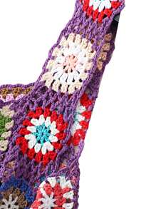 Womens Crochet Tank Top Knit Colorful Floral Embroidery Summer Boho Camisole Hollow Out Top - Purple - View 5