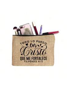 Equipped With Christian Printed Makeup Bag, Vintage Bible God Jesus Printed Storage Bag, Toiletry Bag, Christian Gift, Stylish, Simple Handbag, Lightweight And Foldable Storage Bag Makeup Organizer Makeup Storage Bag Mini Pouch Travel Small Makeup Case Accessories Make Up Holder Brush Bag Make Up Container Cosmetic Bag Travel Essentials Ladies Accessories Travelling Stuff Makeup Bags Makeup Pouch Make Up Pouch Make Up Bag - Multicolor - View 8