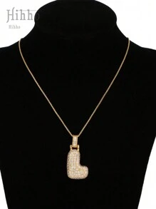 1 件/套 26 件不锈钢方晶锆石英文字母吊坠项链女士 - 金黃色 - 查看 7