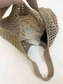 轻便休闲女士极简大容量镂空编织购物袋，钩针编织，母亲节礼物，大容量手提包，适合毕业生、青少年女孩、大学新生、大二学生、大三学生和大四学生，也适合高中生、大学生、研究生等学生，是户外活动、旅行和返校的理想之选。 - 卡其色 - 查看 11